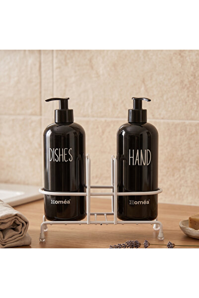 Homea 2'li Siyah Sıvı Sabunluk Seti Metal Tel Standlı Mutfak Banyo Organizer