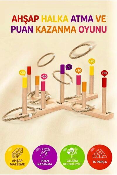 Tıfıl Toys Wooden Ring Toss and Score Scoring Game–16 Piece Educational and F...