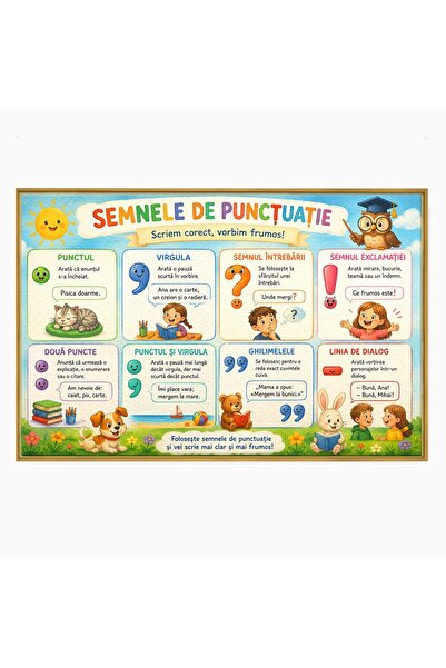 Luxcanva Tablou Canvas Semnele De Punctuatie 60x40 cm cu Rama Auriu Educatie ...