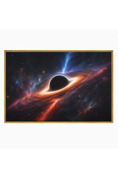 Luxcanva Tablou Canvas Gaura Neagra Cosmica 100x70 cm cu Rama Auriu Spatiu Un...