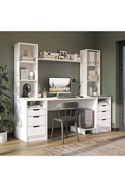 ROOMART Mode Raflı Çalışma Masası , 3 Çekmeceli Kesonlu Çalışma Masası , Çalı...