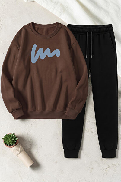 uyguntarz Unisex W Signature Design Printed Crew Neck Sweatshirt - 2-Piece Tr...