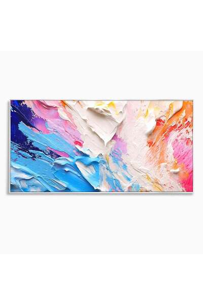 Luxcanva Tablou Canvas Abstractie Colorata 140x70 cm cu Rama Argintiu Abstrac...