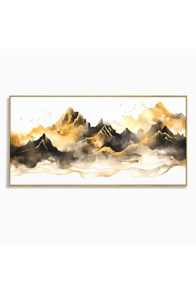 Luxcanva Tablou Canvas Munti Aurii 100x50 cm cu Rama Auriu Munti Peisaj Auriu