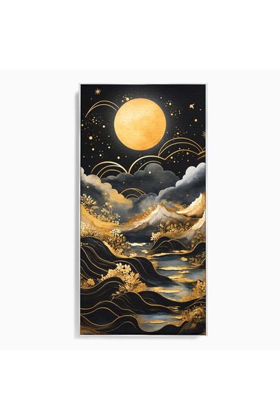Luxcanva Tablou Canvas Luna Deasupra Muntilor cm cu Rama Argintiu Luna Munti ...