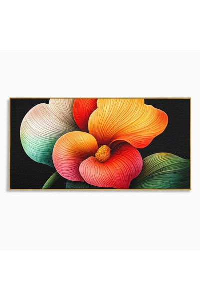 Luxcanva Tablou Canvas Euforia Florii cm cu Rama Auriu Floare Abstract Modern