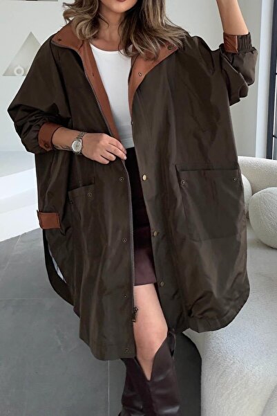 Suziş KAPÜŞONLU ASTARI ÇİZGİLİ OVERSİZE TRENÇKOT ROB87152