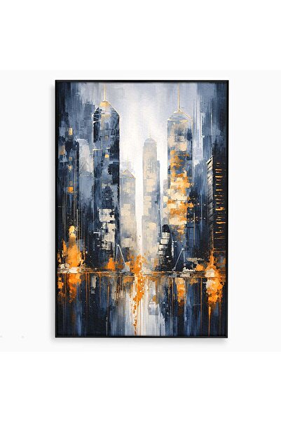 Luxcanva Tablou Canvas Orasul Nocturn 70x100 cm cu Rama Negru Oras Noapte Pei...