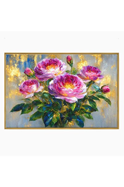 Luxcanva Tablou Canvas Buchet De Trandafiri 100x70 cm cu Rama Auriu Trandafir...