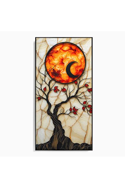 Luxcanva Tablou Canvas Luna Si Copacul Fermecat 50x100 cm cu Rama Negru Copac...