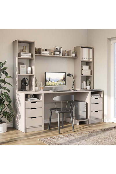 ROOMART Mode Raflı Çalışma Masası , 3 Çekmeceli Kesonlu Çalışma Masası , Çalı...