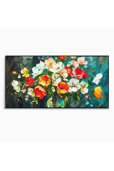 Luxcanva Tablou Canvas Flori Vibrante In Vaza 120x60 cm cu Rama Negru Flori V...