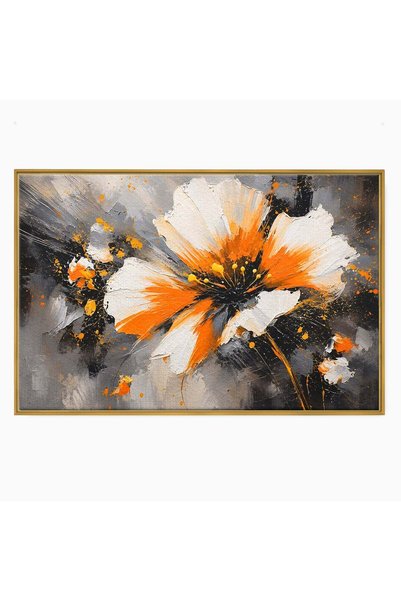 Luxcanva Tablou Canvas Floare Abstracta 100x70 cm cu Rama Auriu Floare Abstra...