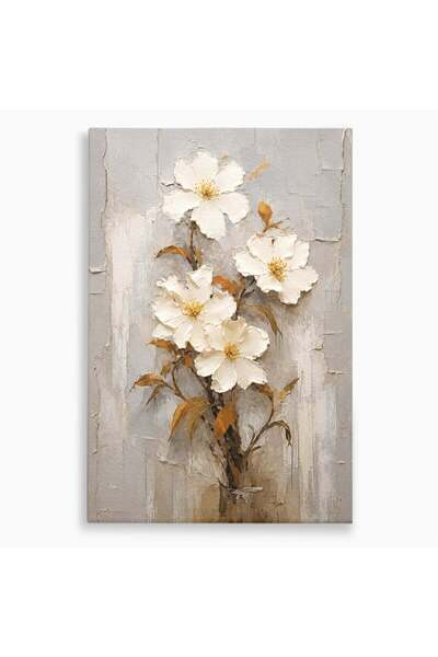 Luxcanva Tablou Canvas Flori Albe Texturate 70x100 cm pe Sasiu Lemn Flori Tex...