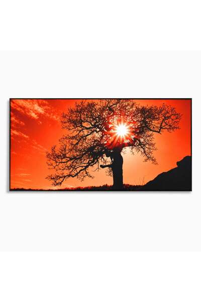 Luxcanva Tablou Canvas Silueta Arbore La Apus 140x70 cm cu Rama Negru Arbore ...