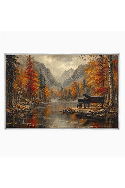 Luxcanva Tablou Canvas Pianul In Padurea De Toamna 70x50 cm cu Rama Argintiu ...