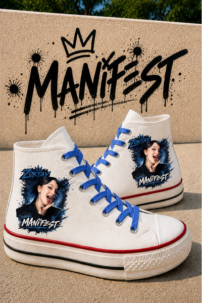 MECH BUTİK Manifest Printed White High-Top School Shoes Sneaker Sports Shoes