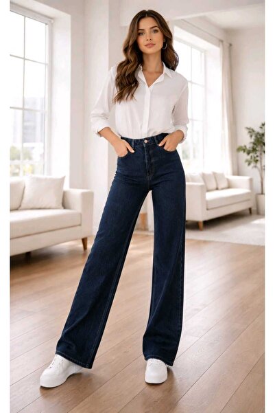 BİENAL BUTİK Γυναικείο παντελόνι τζιν Screen Lycra Navy Blue με σούπερ ψηλή μ...