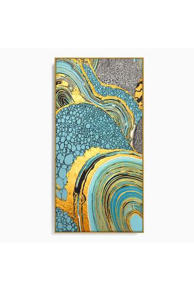 Luxcanva Tablou Canvas Flux Abstract Auriu 60x120 cm cu Rama Auriu Abstract T...