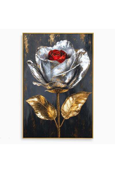 Luxcanva Tablou Canvas Trandafir Metalic 40x60 cm cu Rama Auriu Trandafir Met...