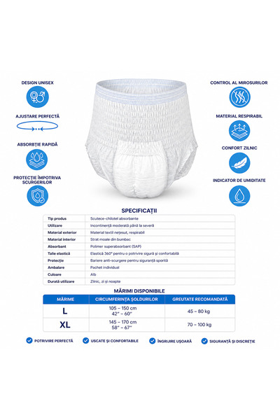 NEW-LINE-ESSENTIALS NLE Pantaloni pentru incontinență adulți – Mărimea L, pac...