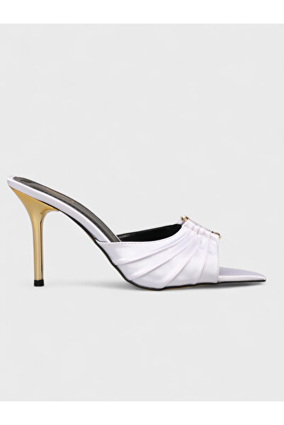 Sadık Yılmaz Women's Summer 8cm Thin Heeled Slippers - 230 56657-2 - Satin