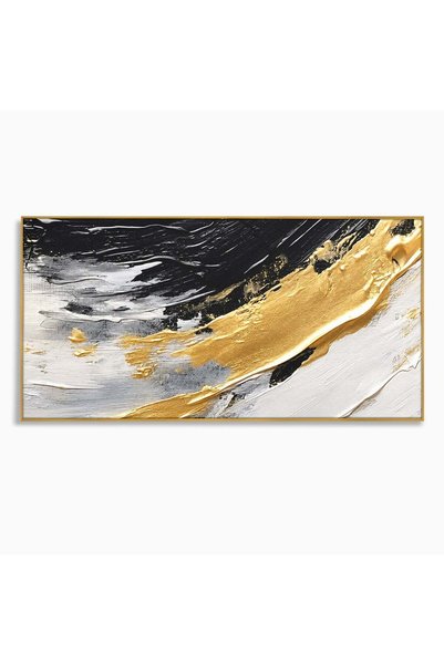 Luxcanva Tablou Canvas Valuri Abstractioniste 120x60 cm cu Rama Auriu Abstrac...