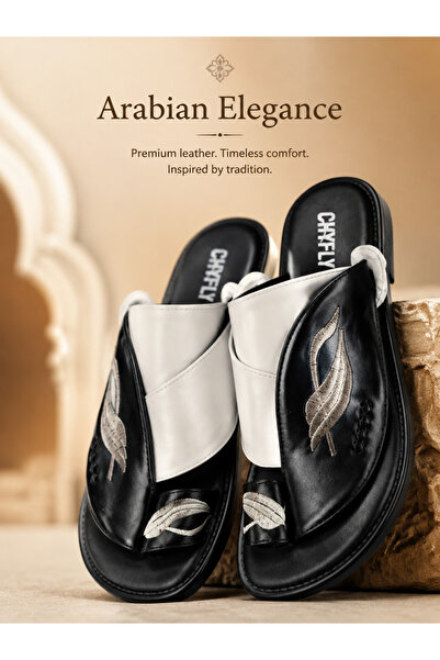 Generic Brand صنادل رجالية من الجلد المنسوج والناعم، بتصميم عربي كلاسيكي، نعل...