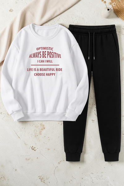 uyguntarz Unisex Design Printed Crew Neck Sweatshirt - 2-Piece Tracksuit Set