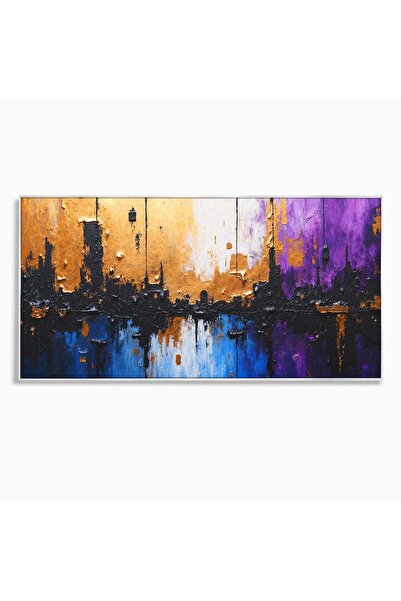 Luxcanva Tablou Canvas Orasul Abstract 100x50 cm cu Rama Argintiu Oras Abstra...