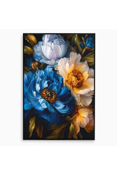 Luxcanva Tablou Canvas Buchet De Pivonii 80x120 cm cu Rama Negru Pivonii Flor...