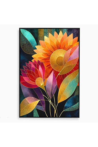 Luxcanva Tablou Canvas Floarea Soarelui Abstracta 40x60 cm cu Rama Negru Flor...