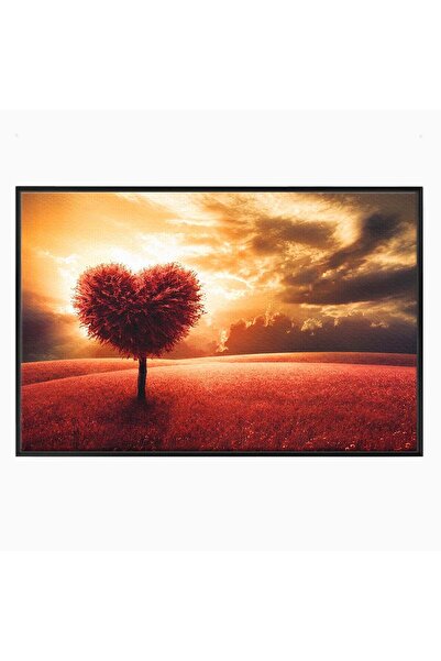 Luxcanva Tablou Canvas Copac In Forma De Inima 100x70 cm cu Rama Negru Copac ...