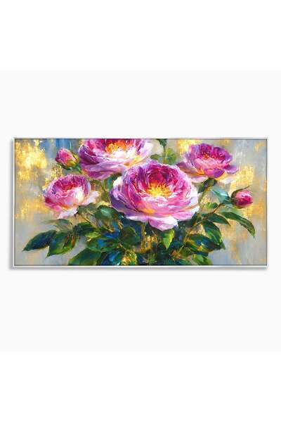Luxcanva Tablou Canvas Buchet De Trandafiri cm cu Rama Argintiu Trandafiri Fl...