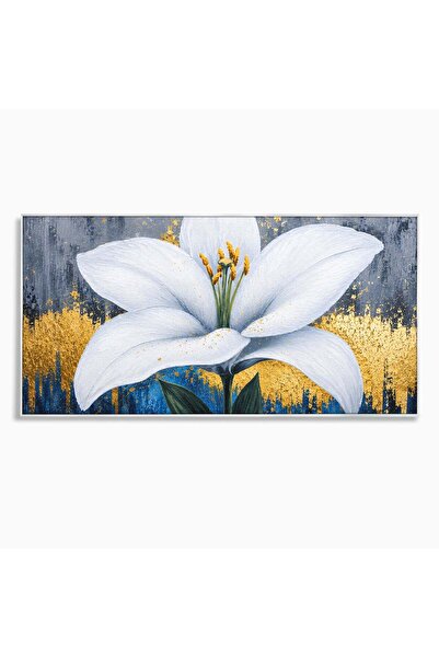 Luxcanva Tablou Canvas Floare De Crin Eleganta 100x50 cm cu Rama Argintiu Flo...