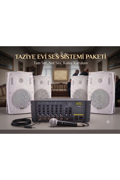 Best Profesyonel Taziye Evi ve Cami Ses Sistemi Paketi - 4 Hoparlör, Mikser A...