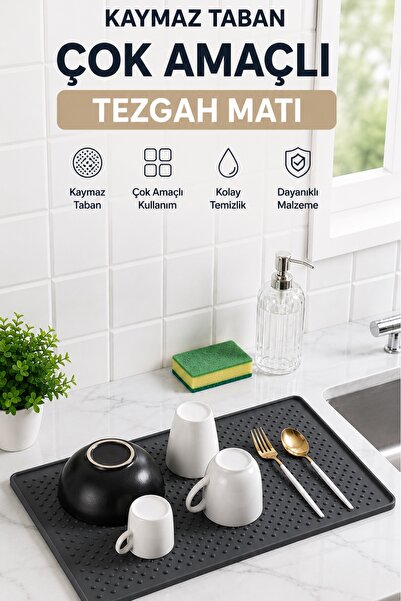 Zeria Home Silikon Bulaşık Kurutma Matı 28x45 cm Çok Amaçlı Kolay Temizlenen Mat