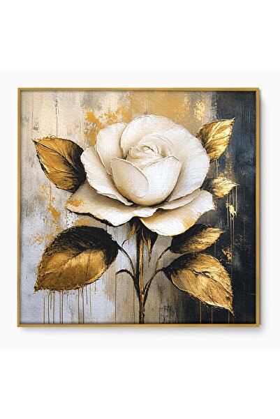 Luxcanva Tablou Canvas Trandafirul De Aur 50x50 cm cu Rama Auriu Trandafir Fl...
