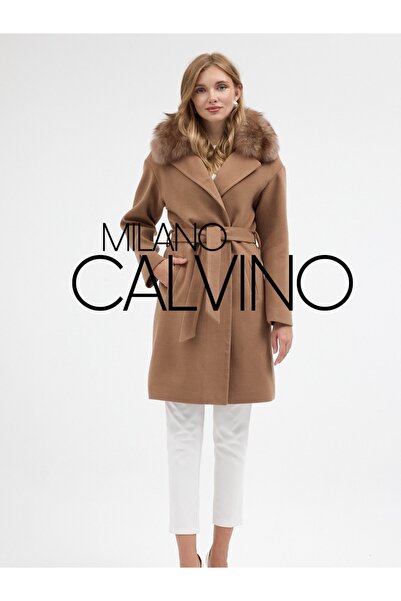 Milano Calvino CASH MEDIO – KAŞMİR KAŞE KÜRK YAKALI KEMERLİ PALTO