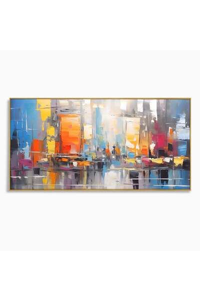 Luxcanva Tablou Canvas Oras Abstract 100x50 cm cu Rama Auriu Oras Abstract Mo...