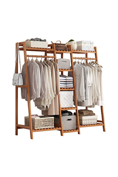 KEKE Bamboo Coat & Hat Rack Stand - Trapezoid Ladder Design, Modular Assembly...