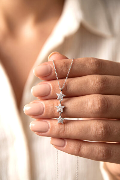 Elika Silver Row Star Model Zircon Stone Necklace