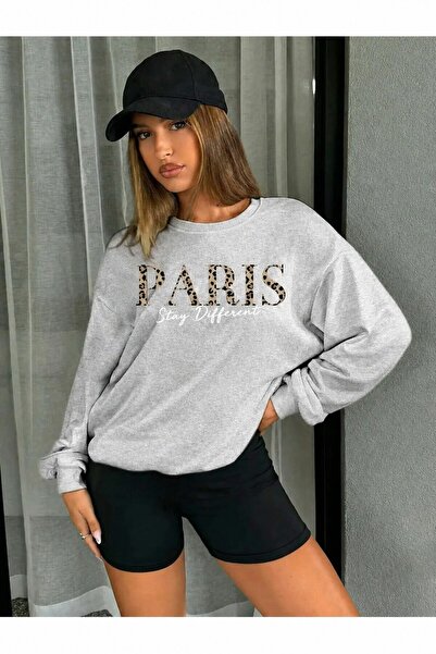 Trend Sizde Unisex Φούτερ με στάμπα Paris Stay Different και λαιμόκοψη ποδηλάτου