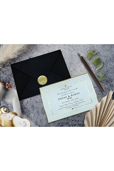 Altın Yaldızlı Düğün, Nikah, Nişan, Kına Davetiyesi (100 adet)