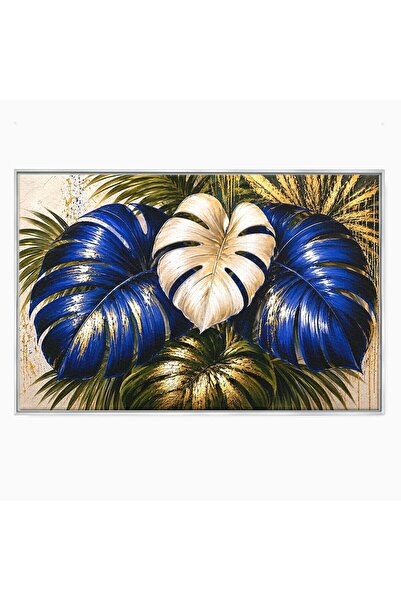 Luxcanva Tablou Canvas Frunze Tropicale Luxuriante 100x70 cm cu Rama Argintiu...