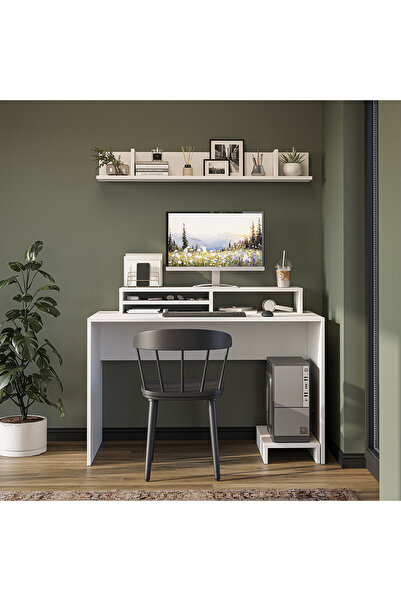 ROOMART Mode Raflı Çalışma Masası , Raflı Monitör Standlı Çalışma Ofis Masası , Bilgisayar Masası