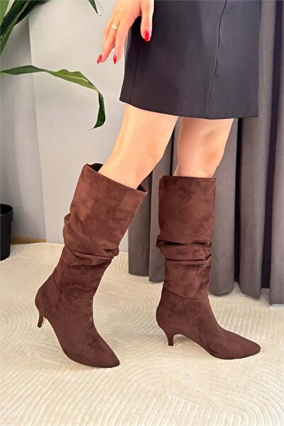 Les Passent Women's Tamara Brown Suede Bellows Pointed Toe Stiletto Heel Boots