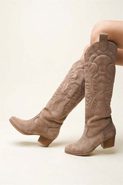 Les Passent Women's Jasire Mink Suede Embroidered Western Cowboy Boots