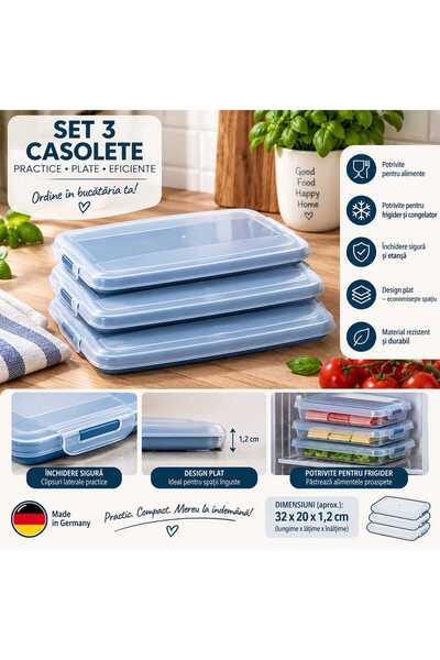 Generic Brand Set 3 caserole plate pentru alimente