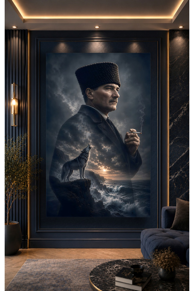 Evnora Home Decor Asil Lider ve Bozkurt Temalı Cam Tablo – Sinematik Portre, ...